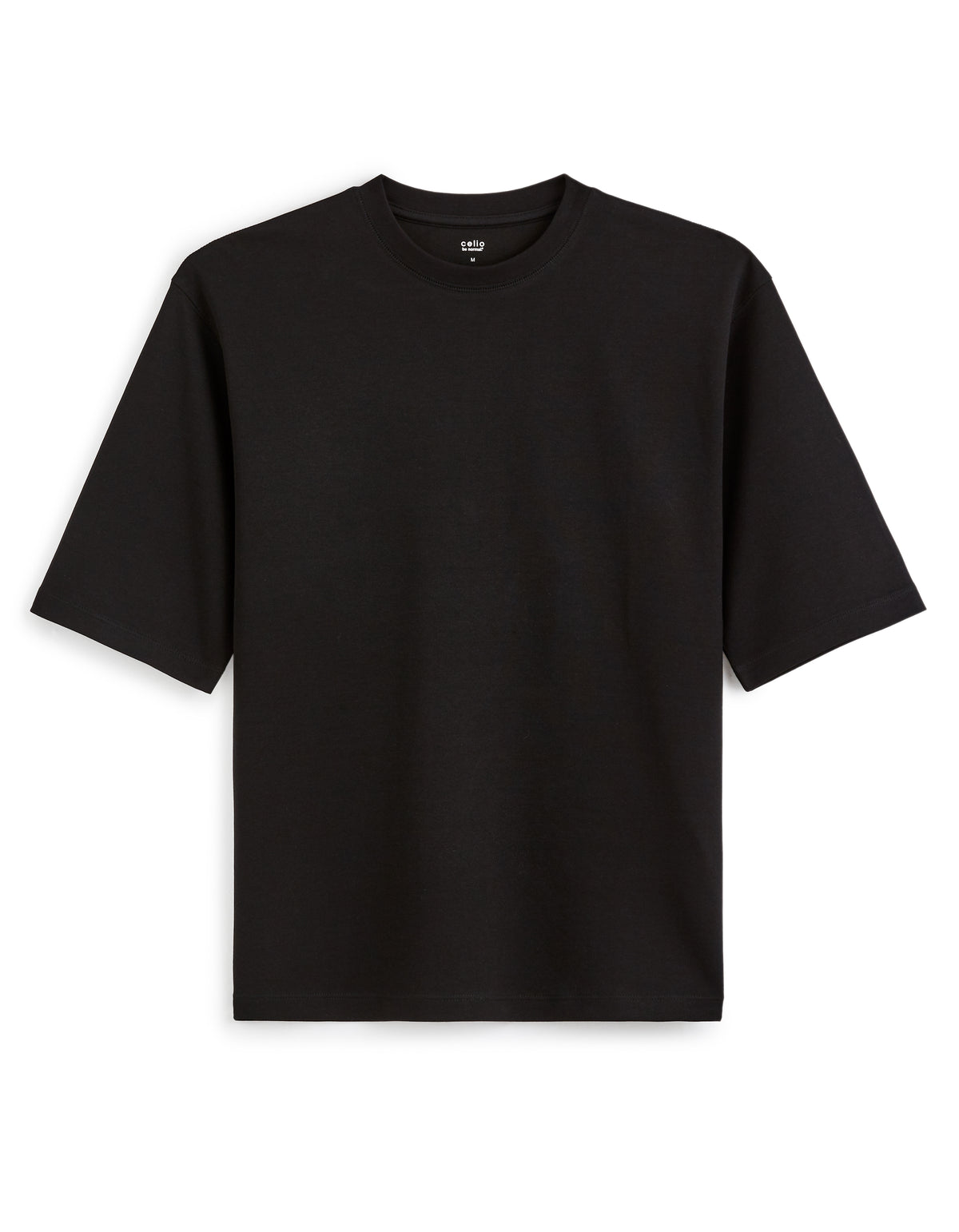 Oversized Fit Cotton Blend Crew Neck T-Shirt - Black