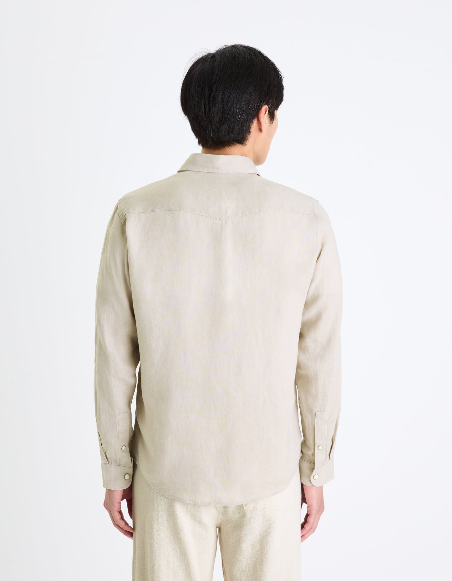 Celio* Solid Regular Fit Linen Beige Shirt