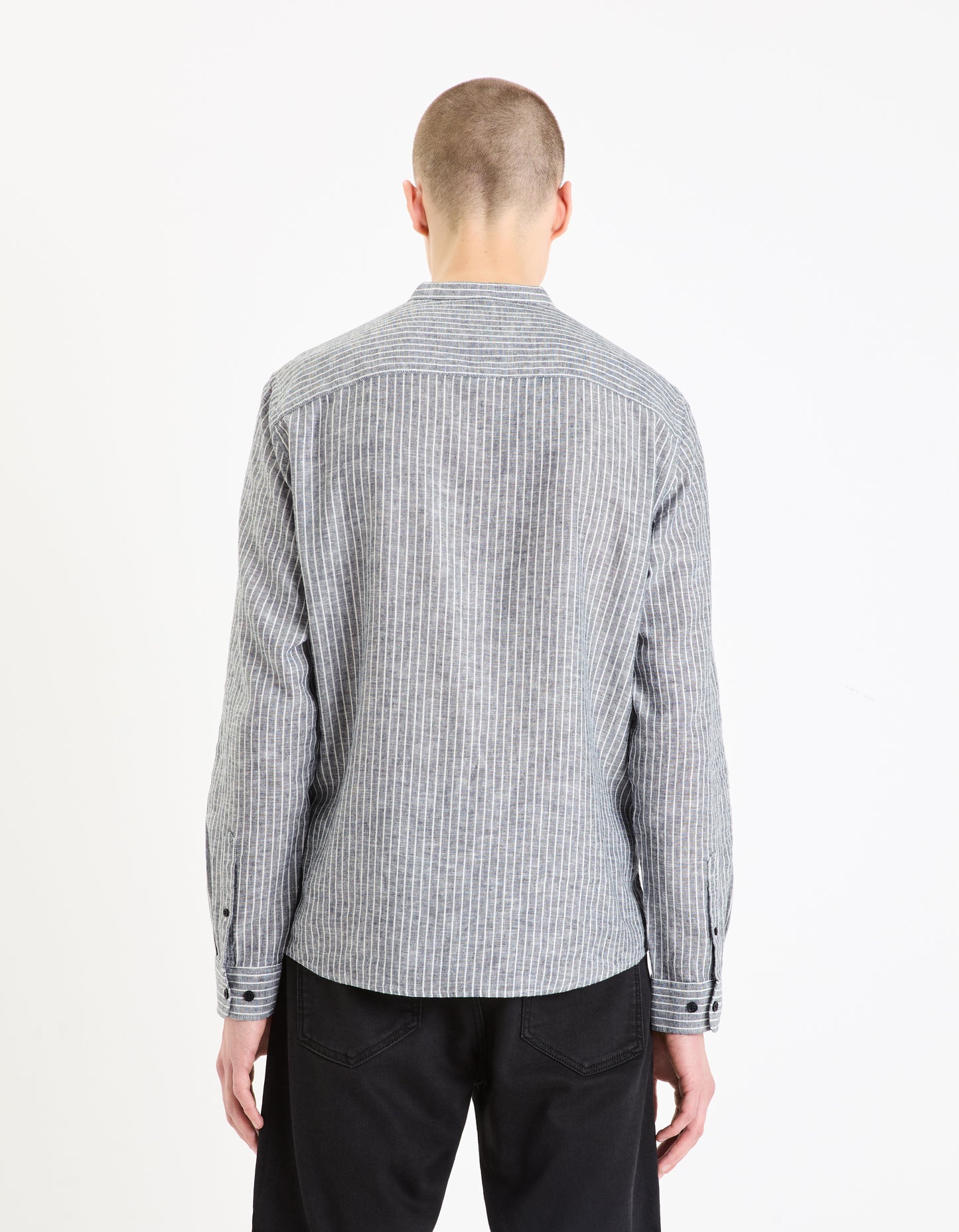 Celio* Striped Regular Fit Linen Navy Blue Shirt