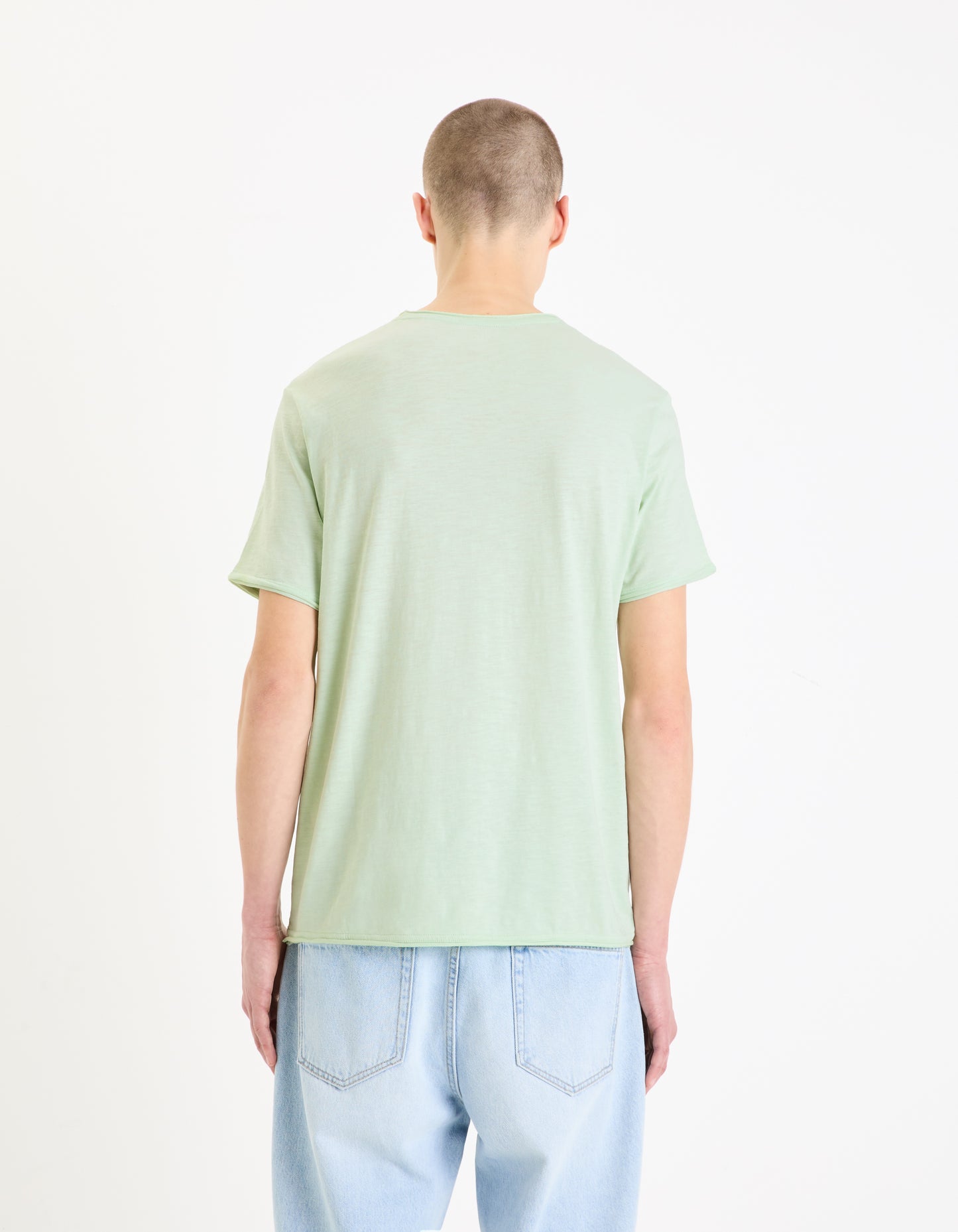 Celio* Solid Regular Fit Cotton Green T-Shirt