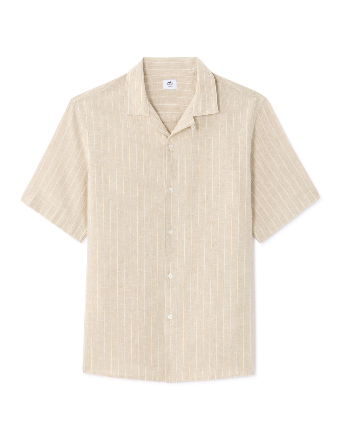 Regular Fit Cotton Linen Cuban Collar Shirt - Natural
