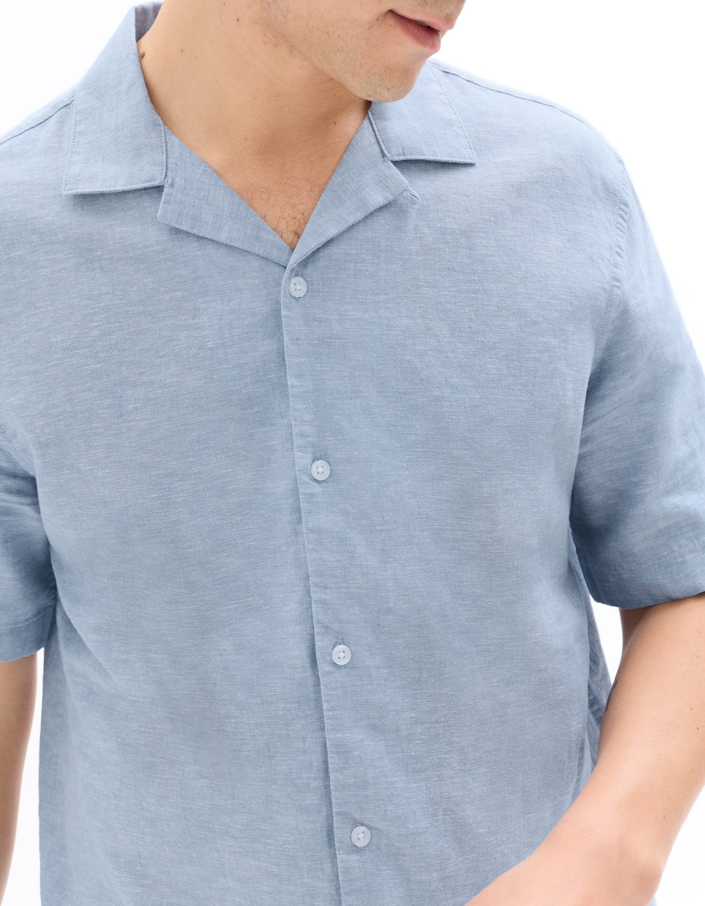 Celio Solid Slim Fit Cotton-Linen-Blend Blue Shirts