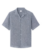 Regular Fit Cotton Linen Cuban Collar Shirt - Navy Blue