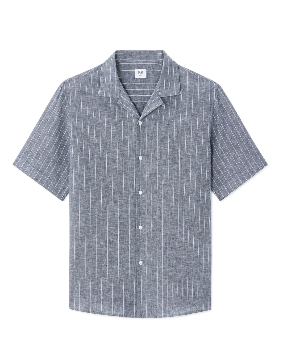 Regular Fit Cotton Linen Cuban Collar Shirt - Navy Blue