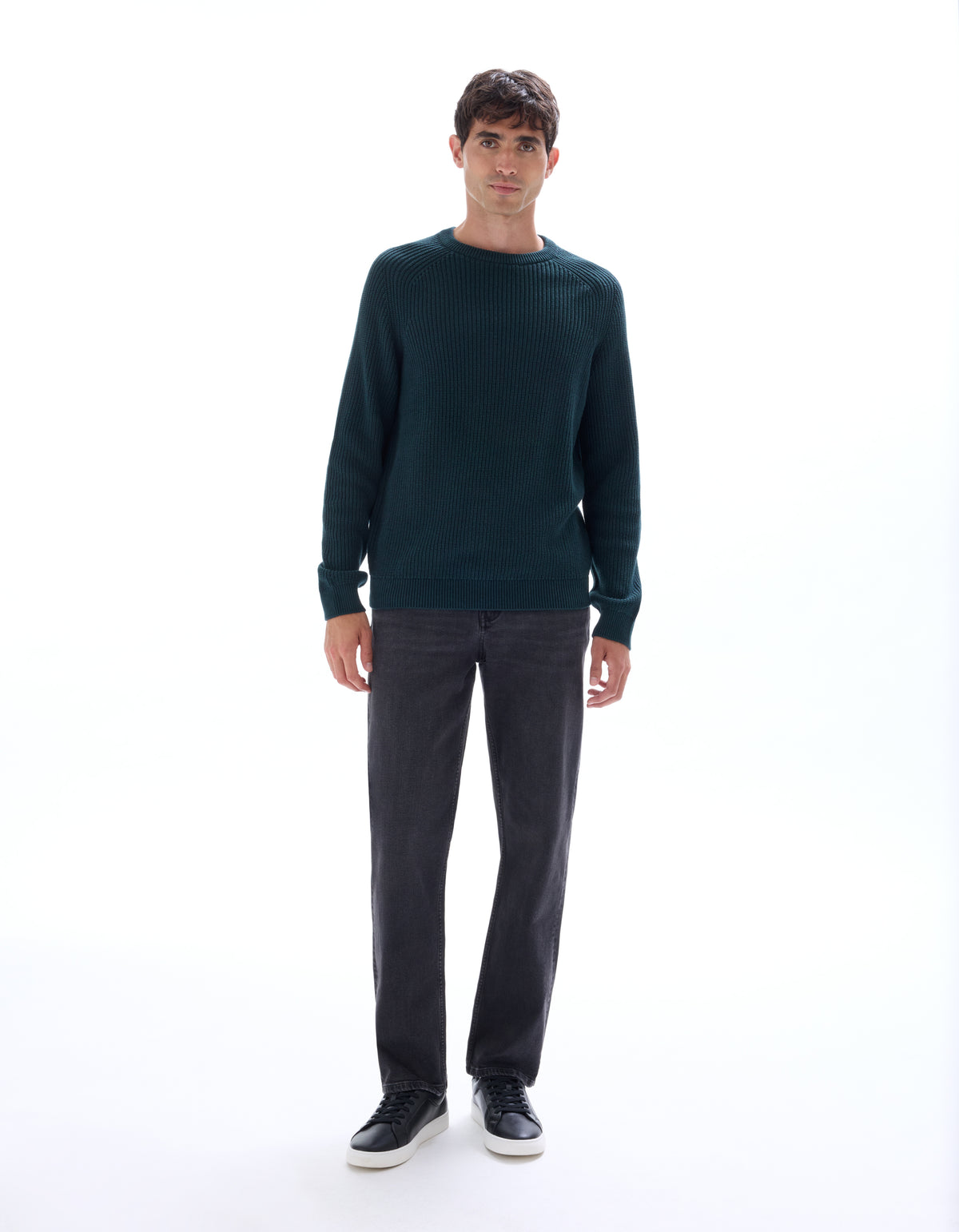 Straight Fit Stretch Cotton Jeans - Black