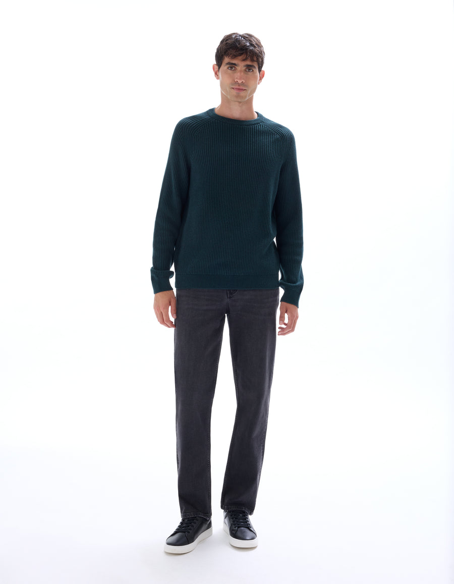 Straight Fit Stretch Cotton Jeans - Black