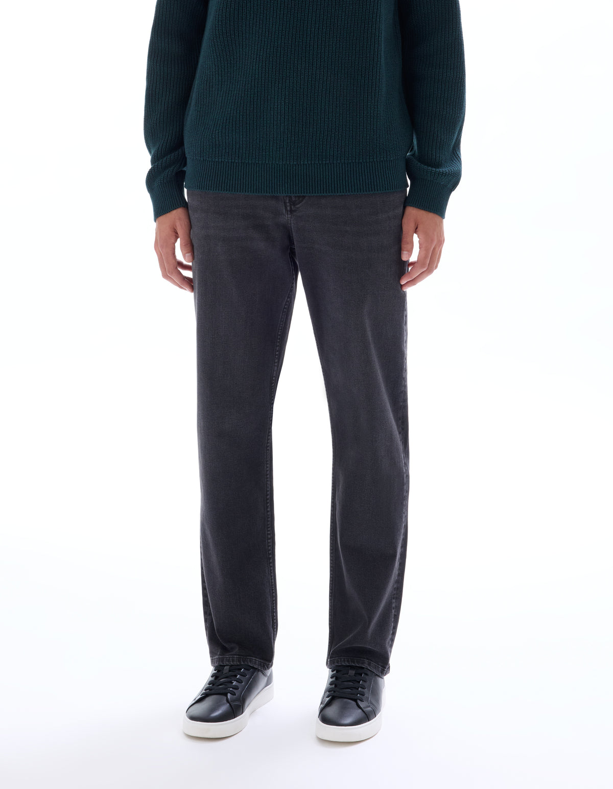 Straight Fit Stretch Cotton Jeans - Black