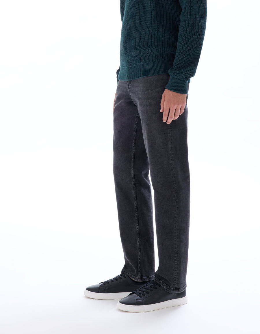Straight Fit Stretch Cotton Jeans - Black