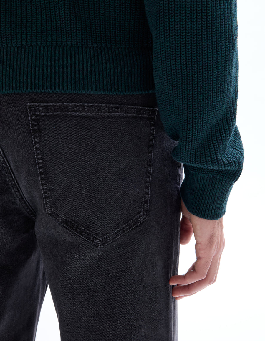 Straight Fit Stretch Cotton Jeans - Black