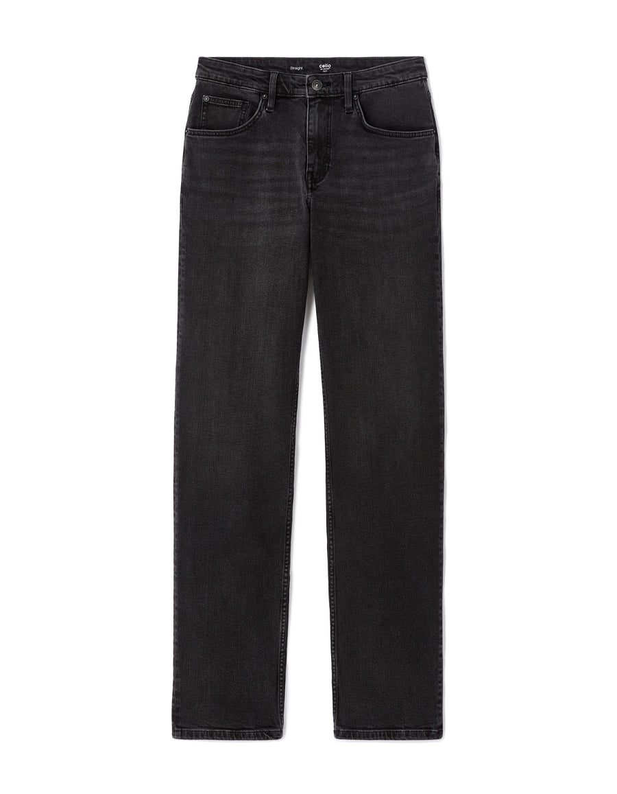 Straight Fit Stretch Cotton Jeans - Black