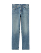 Straight Fit Stretch Cotton Jeans - Washed Blue