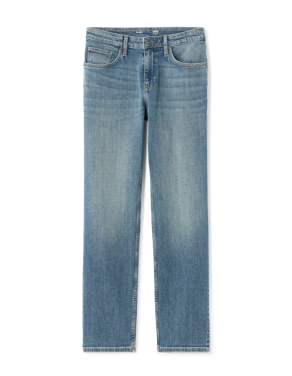 Straight Fit Stretch Cotton Jeans - Washed Blue