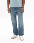 Straight Fit Stretch Cotton Jeans - Washed Blue