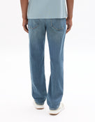 Straight Fit Stretch Cotton Jeans - Washed Blue