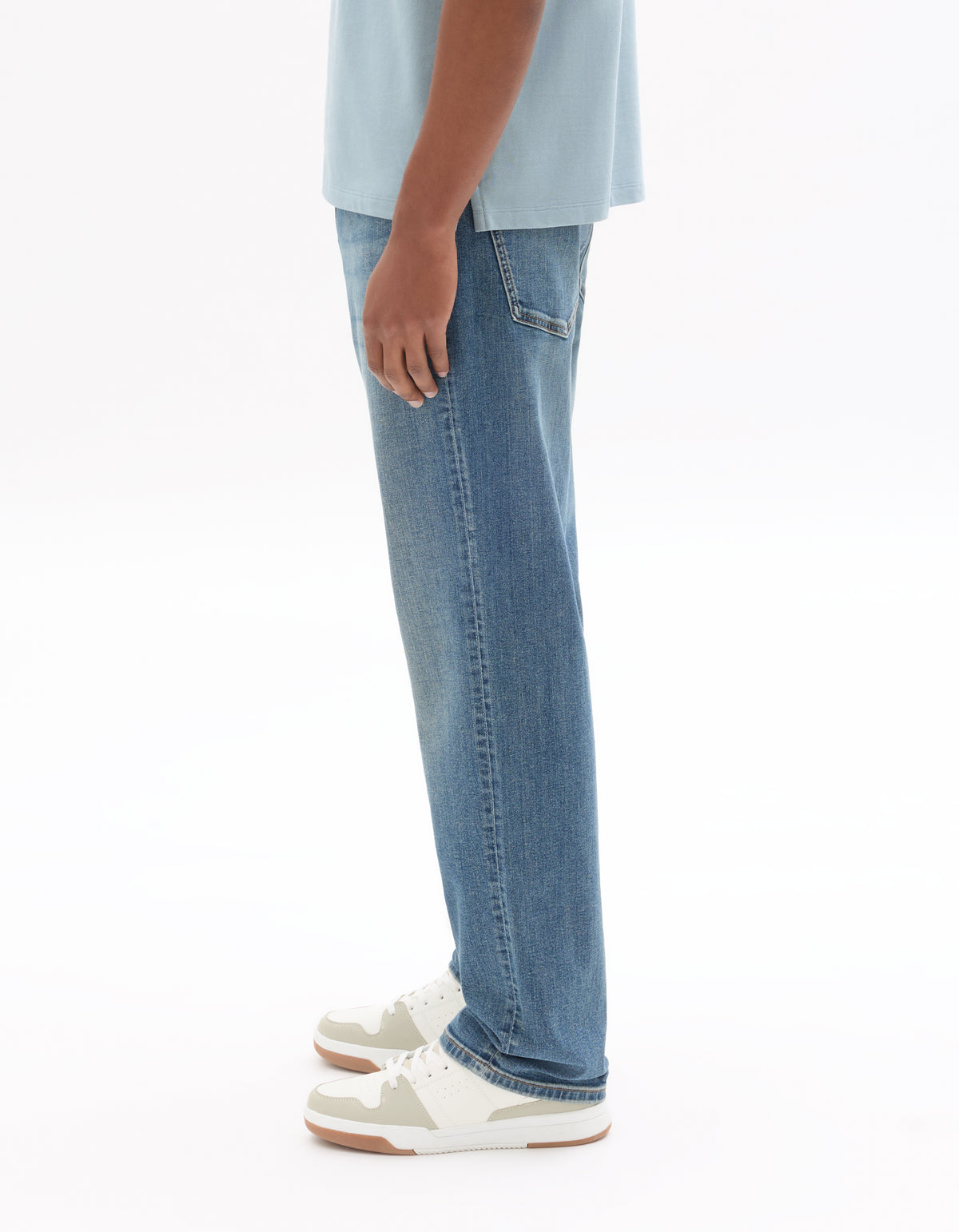 Straight Fit Stretch Cotton Jeans - Washed Blue