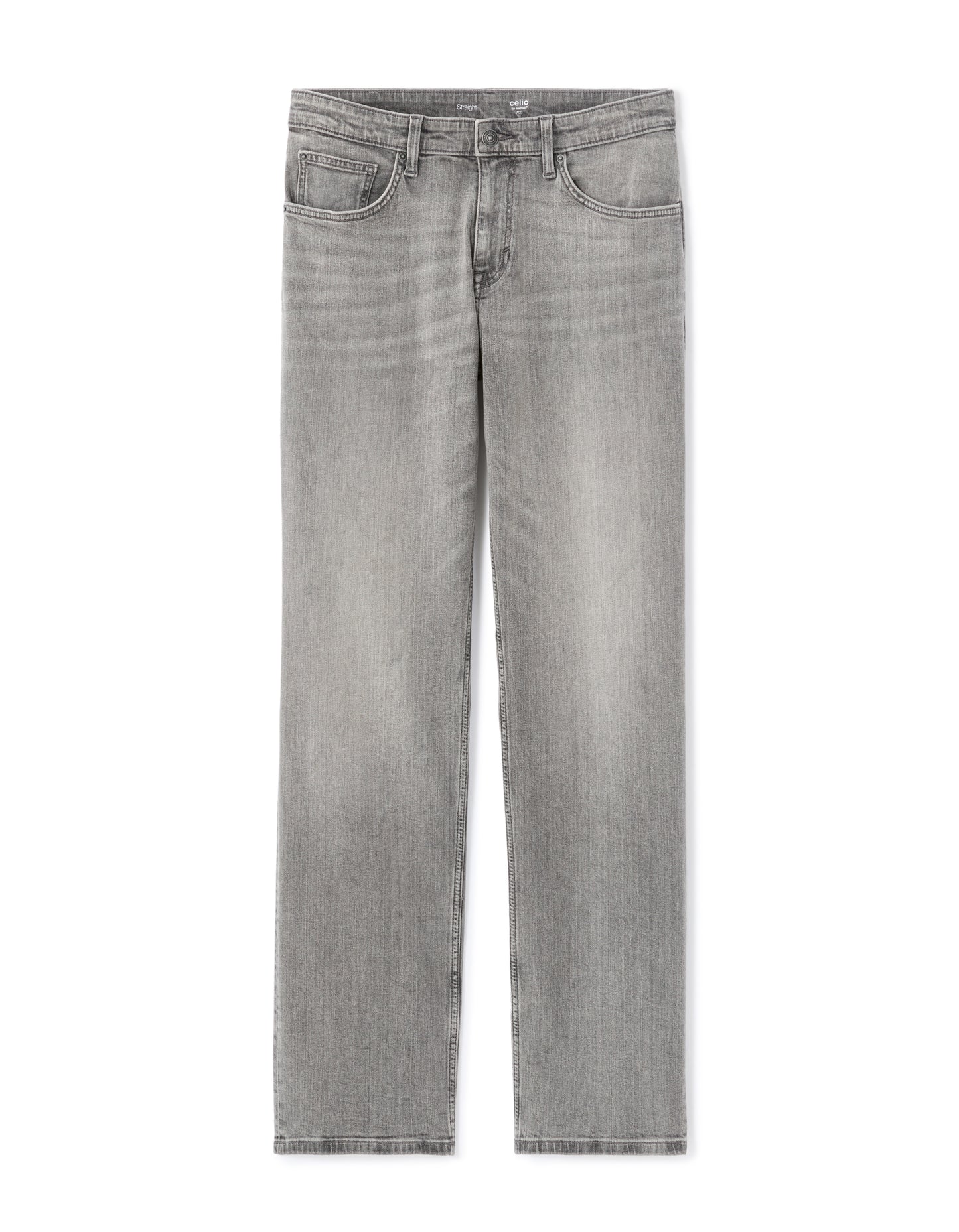 Straight Fit Stretch Cotton Jeans - Light Grey