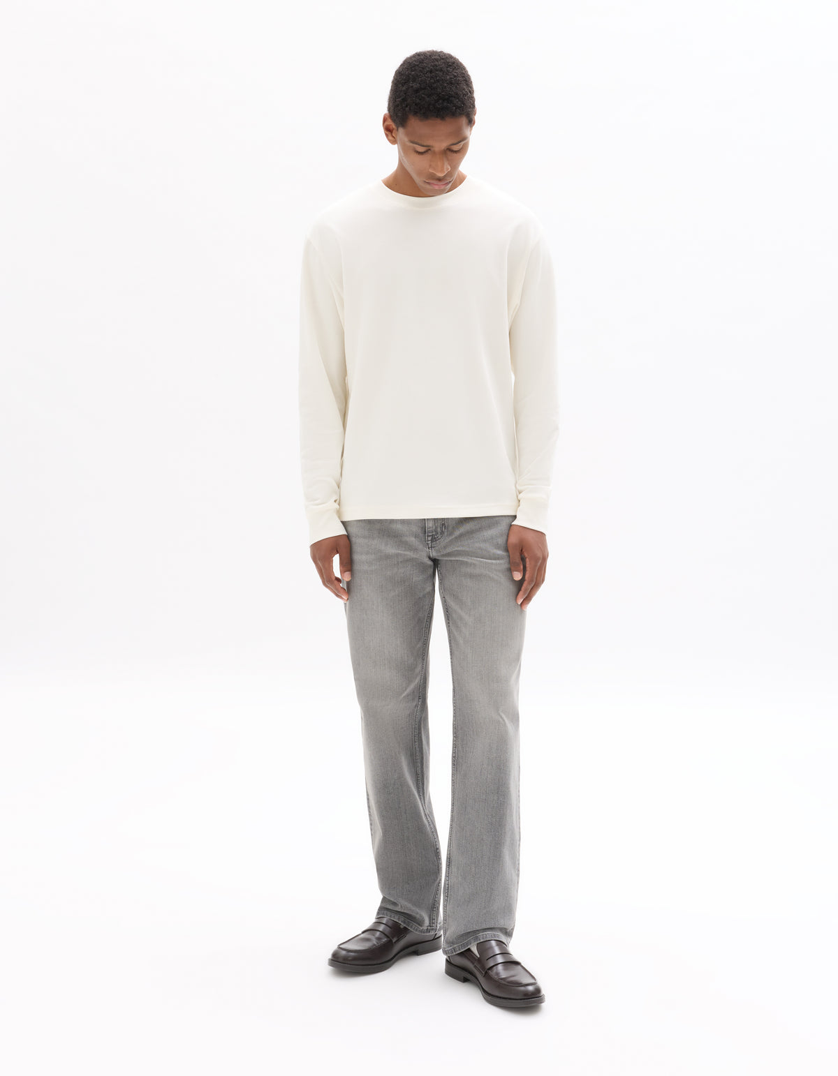Straight Fit Stretch Cotton Jeans - Light Grey
