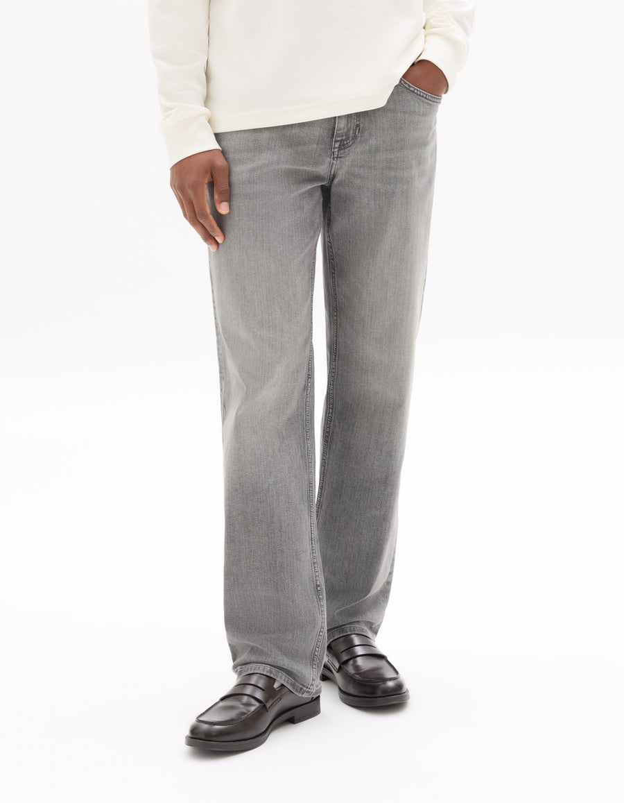 Straight Fit Stretch Cotton Jeans - Light Grey