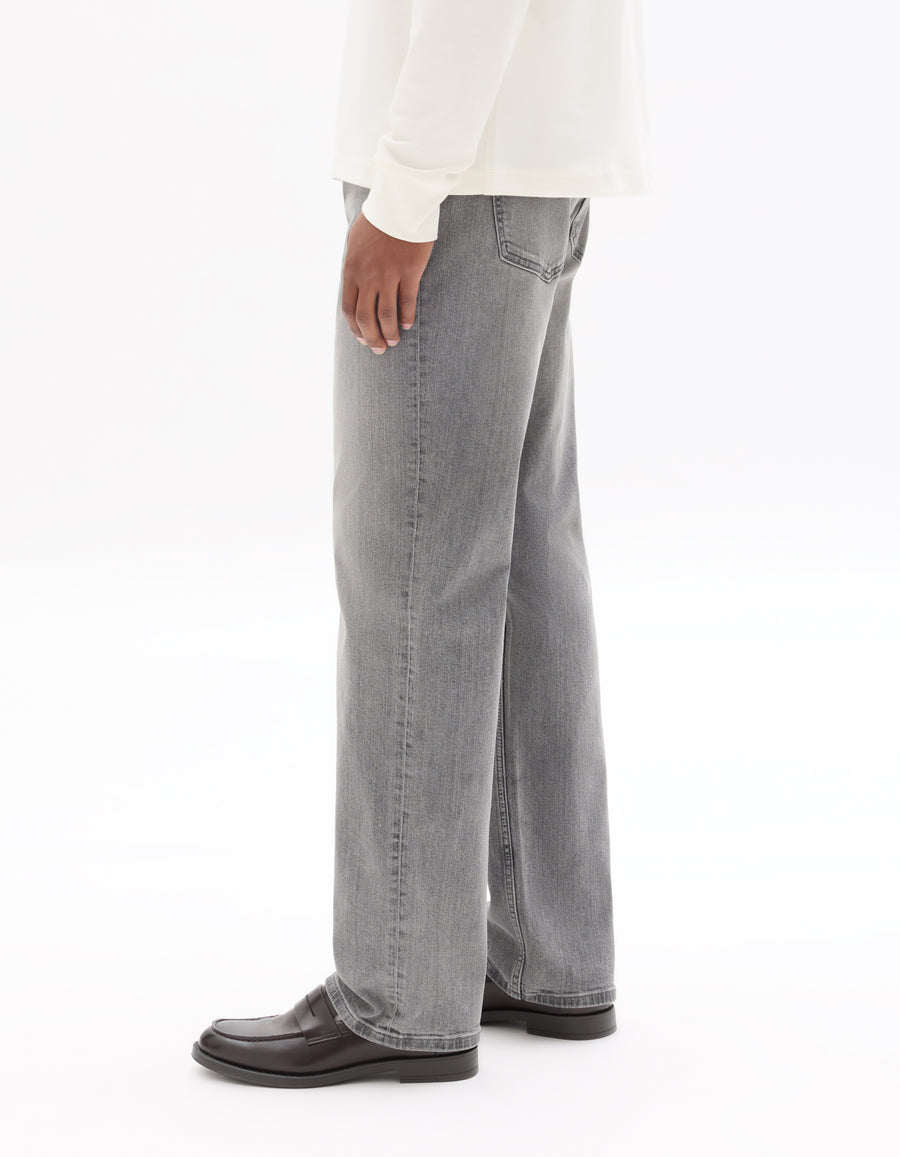 Straight Fit Stretch Cotton Jeans - Light Grey