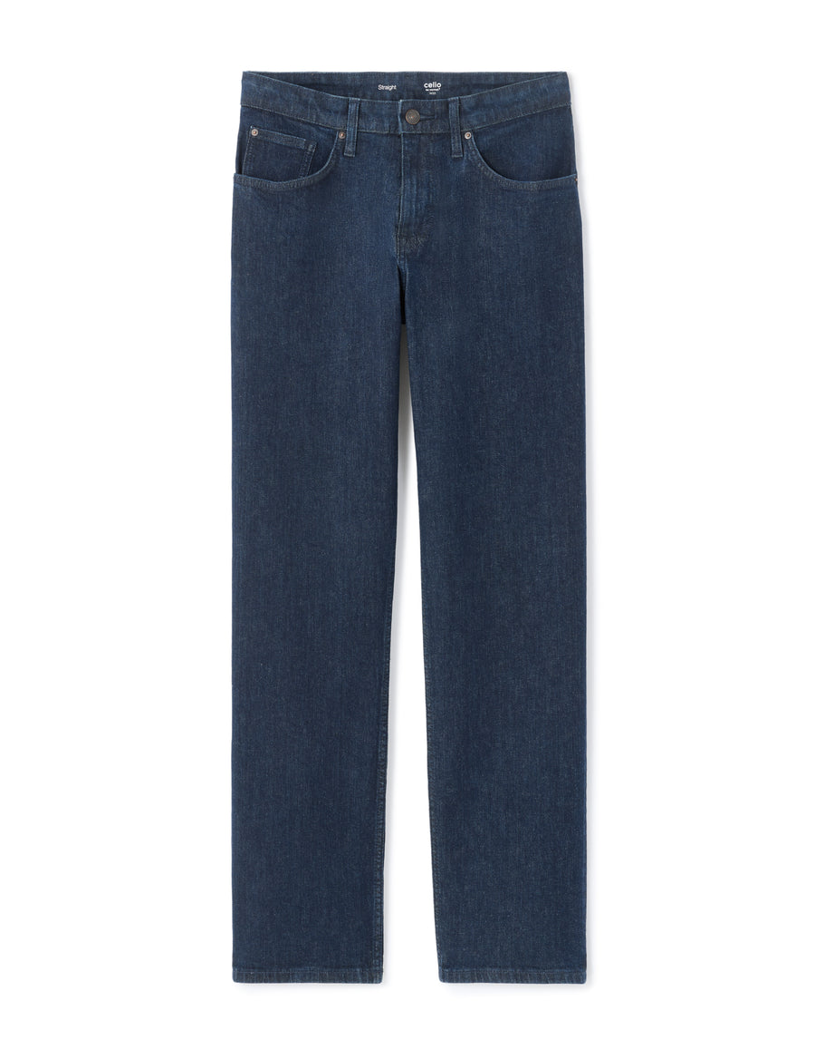 Straight Fit Stretch Cotton Jeans - Blue