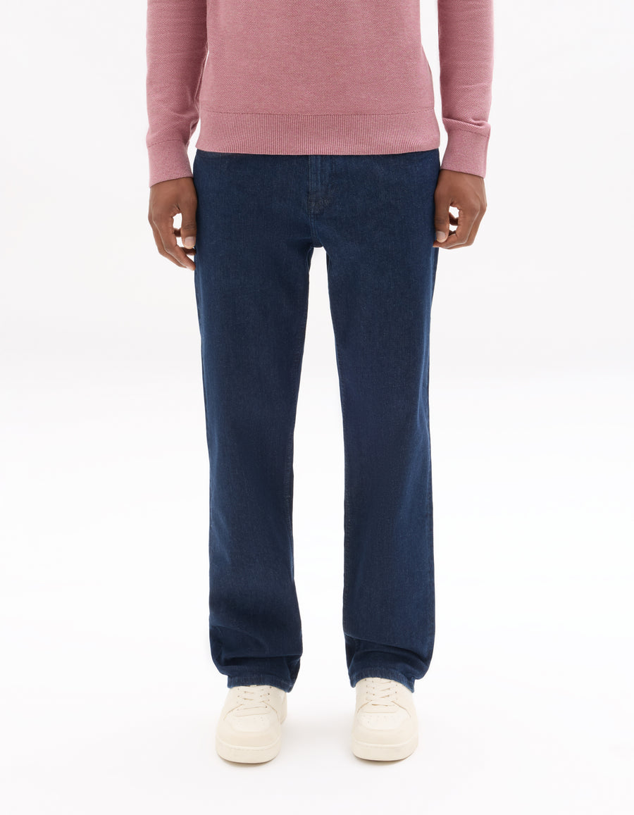 Straight Fit Stretch Cotton Jeans - Blue