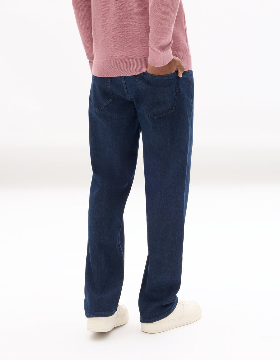 Straight Fit Stretch Cotton Jeans - Blue