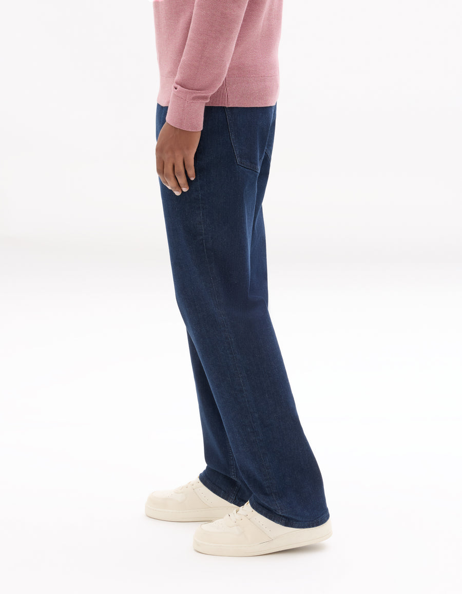 Straight Fit Stretch Cotton Jeans - Blue