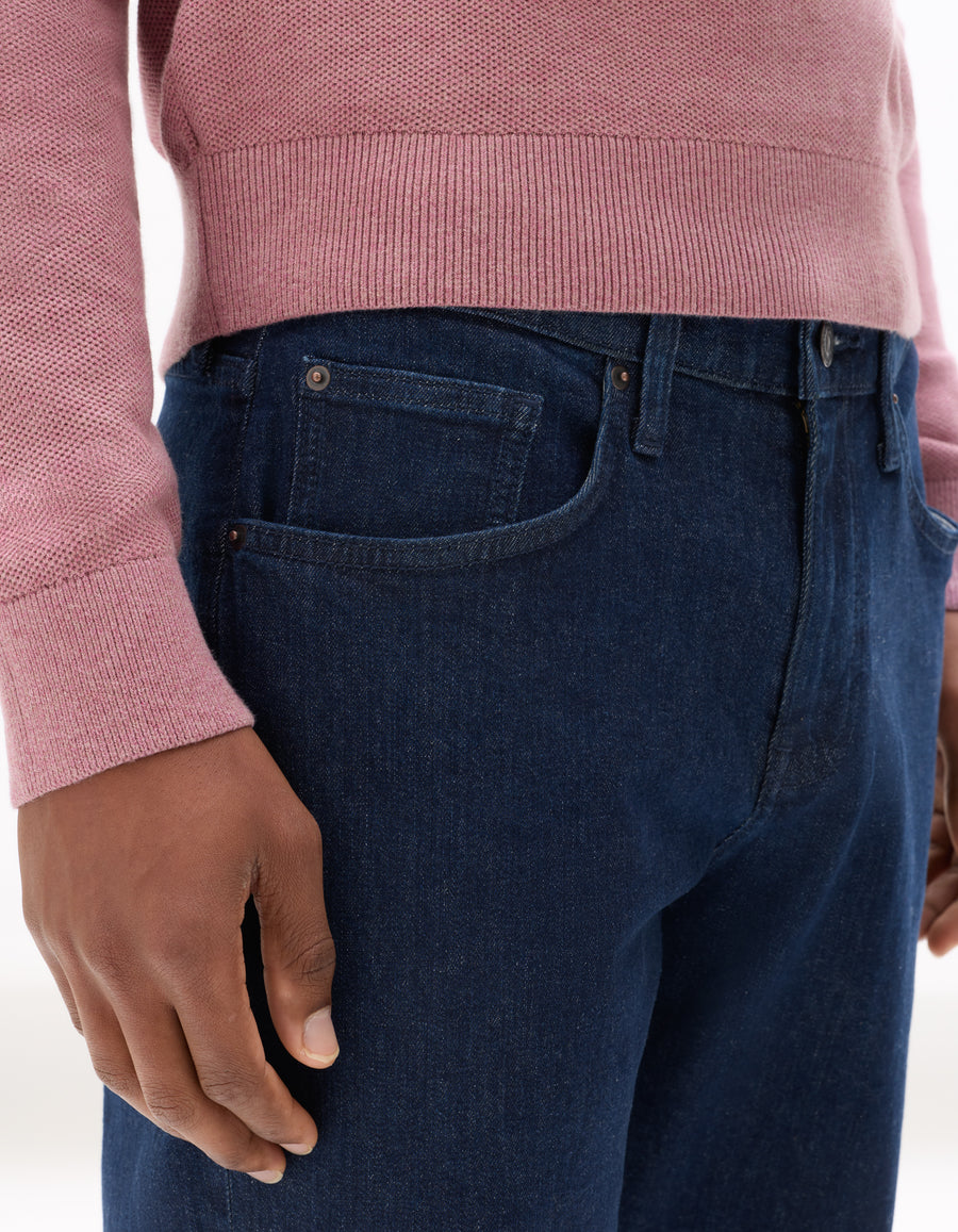 Straight Fit Stretch Cotton Jeans - Blue