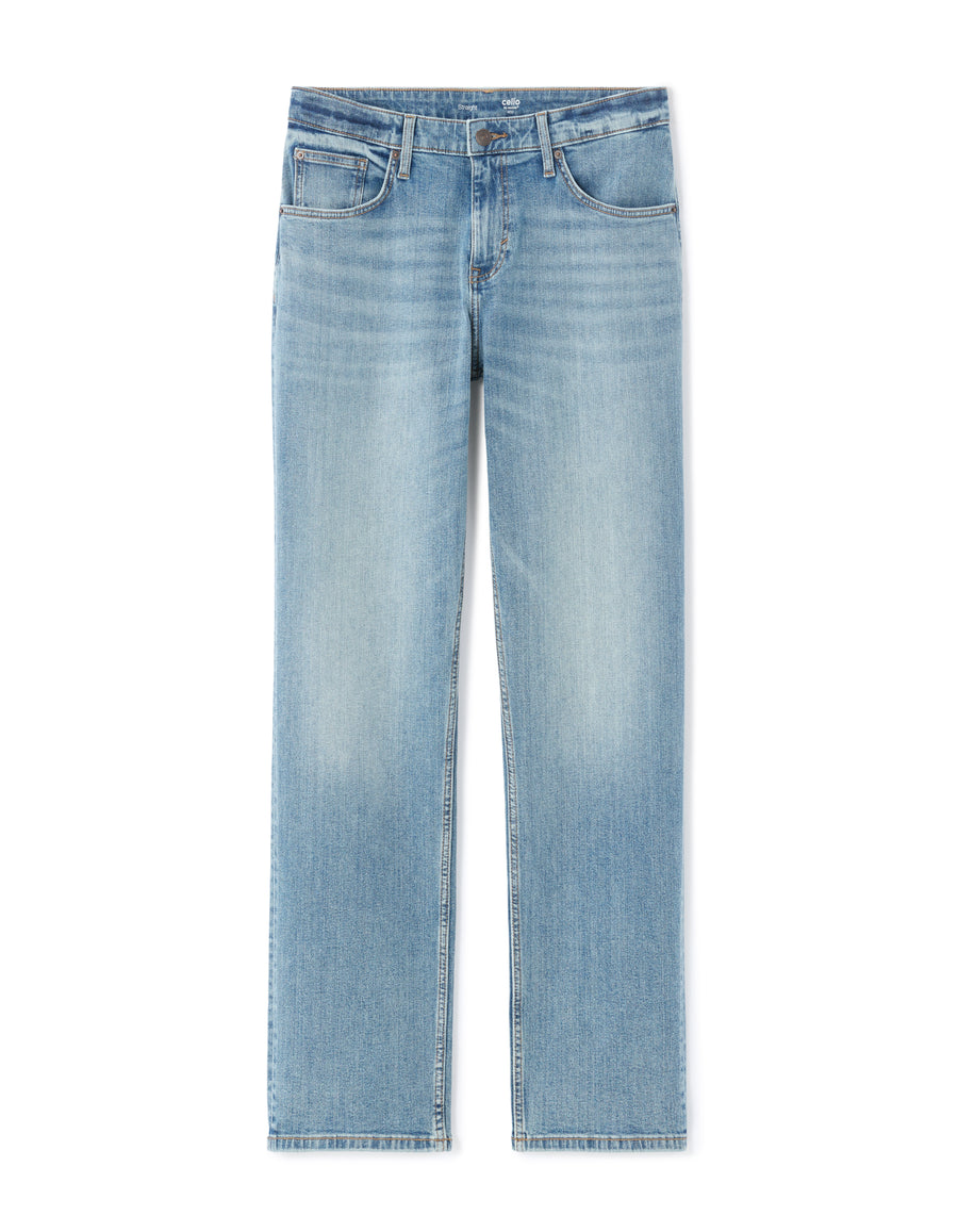 Straight Fit Stretch Cotton Jeans - Light Blue