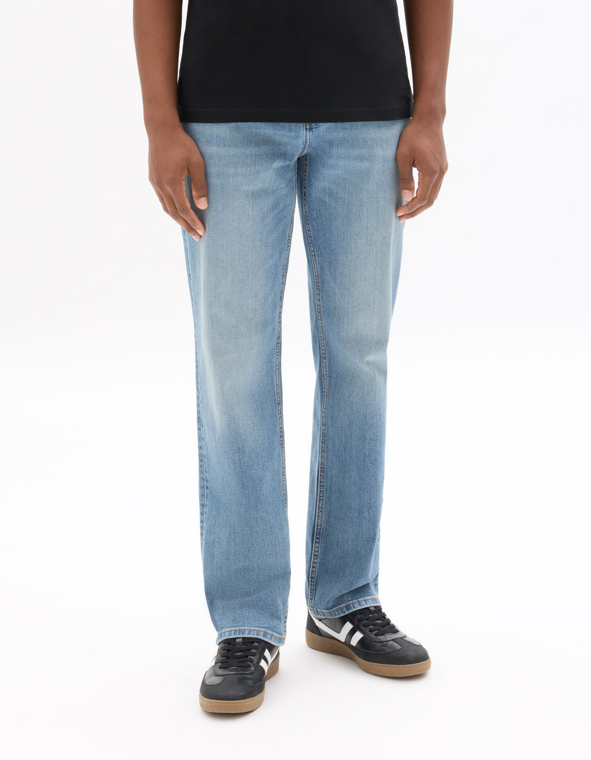 Straight Fit Stretch Cotton Jeans - Light Blue