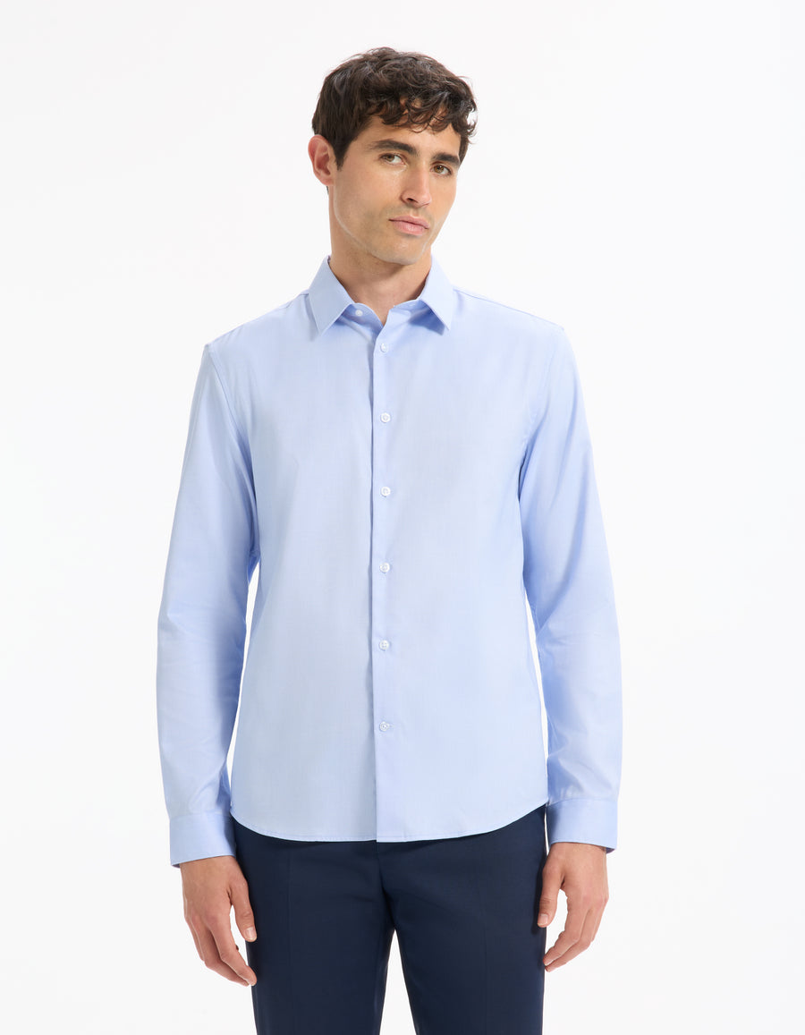 Regular Fit 100% Cotton Spread Collar Shirt - Sky Blue