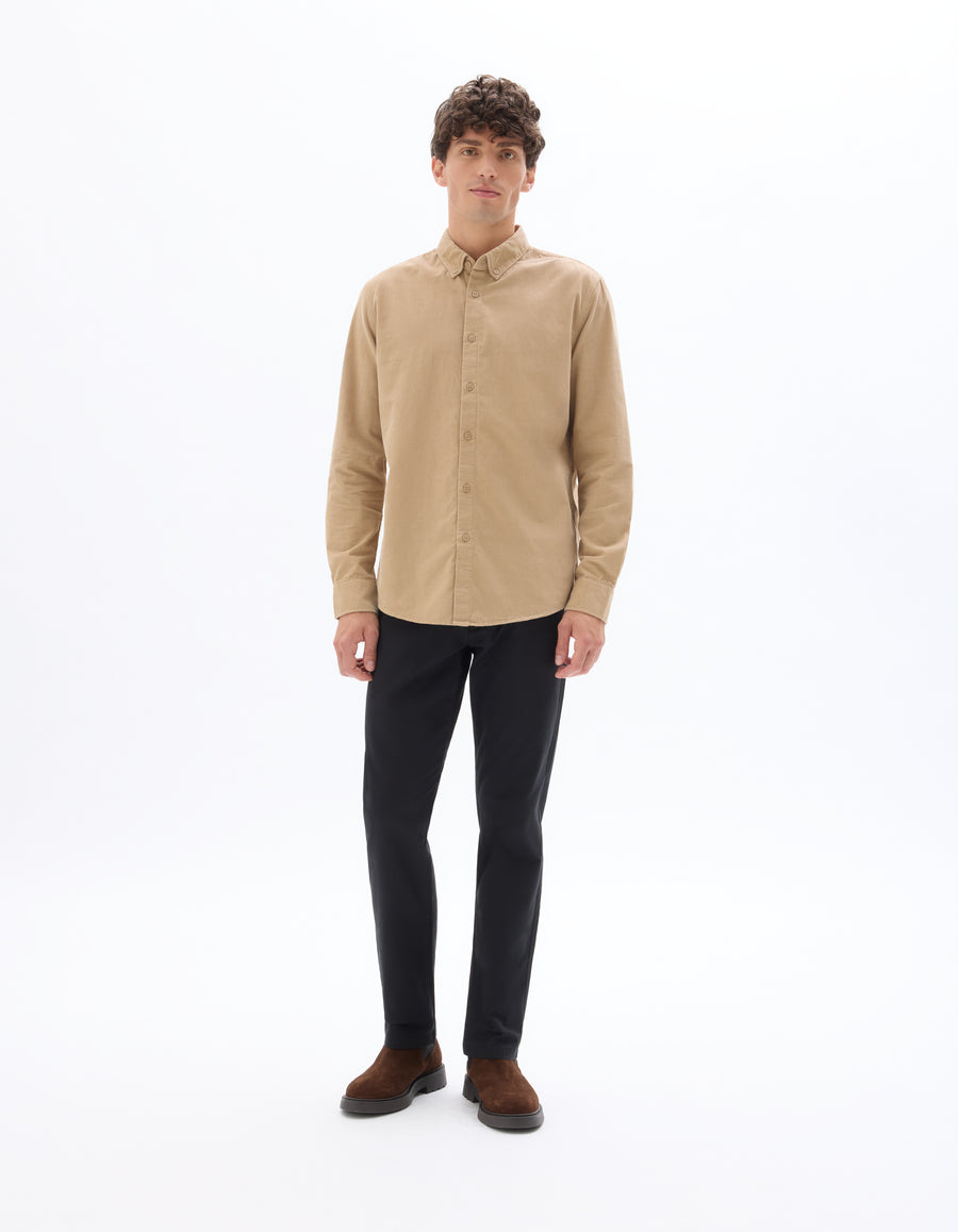 Regular Fit 100% Cotton Spread Collar Shirt - Beige