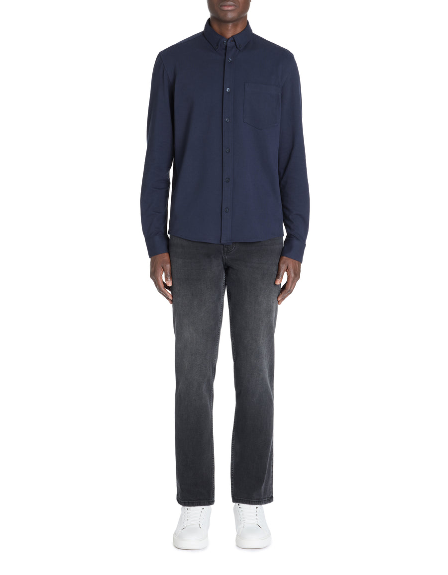 Regular Fit 100% Cotton Spread Collar Shirt - Navy Blue