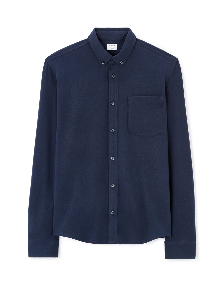 Regular Fit 100% Cotton Spread Collar Shirt - Navy Blue