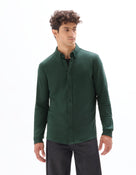 Regular Fit Stretch Cotton Button Down Collar Shirt - Green