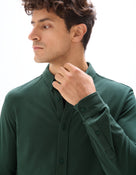 Regular Fit Stretch Cotton Button Down Collar Shirt - Green