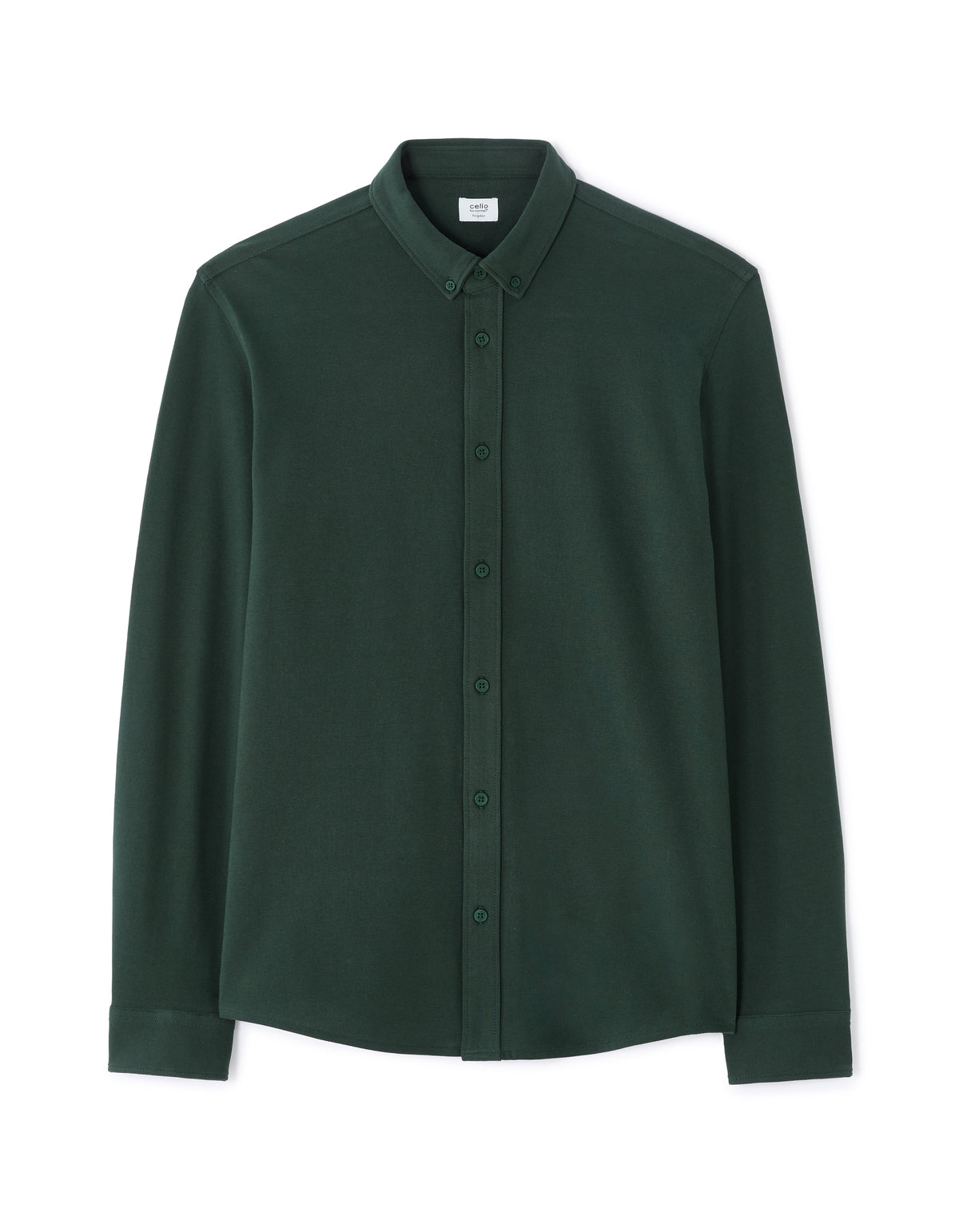Regular Fit Stretch Cotton Button Down Collar Shirt - Green