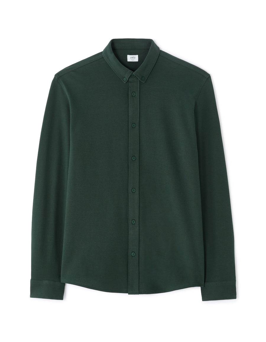 Regular Fit Stretch Cotton Button Down Collar Shirt - Green