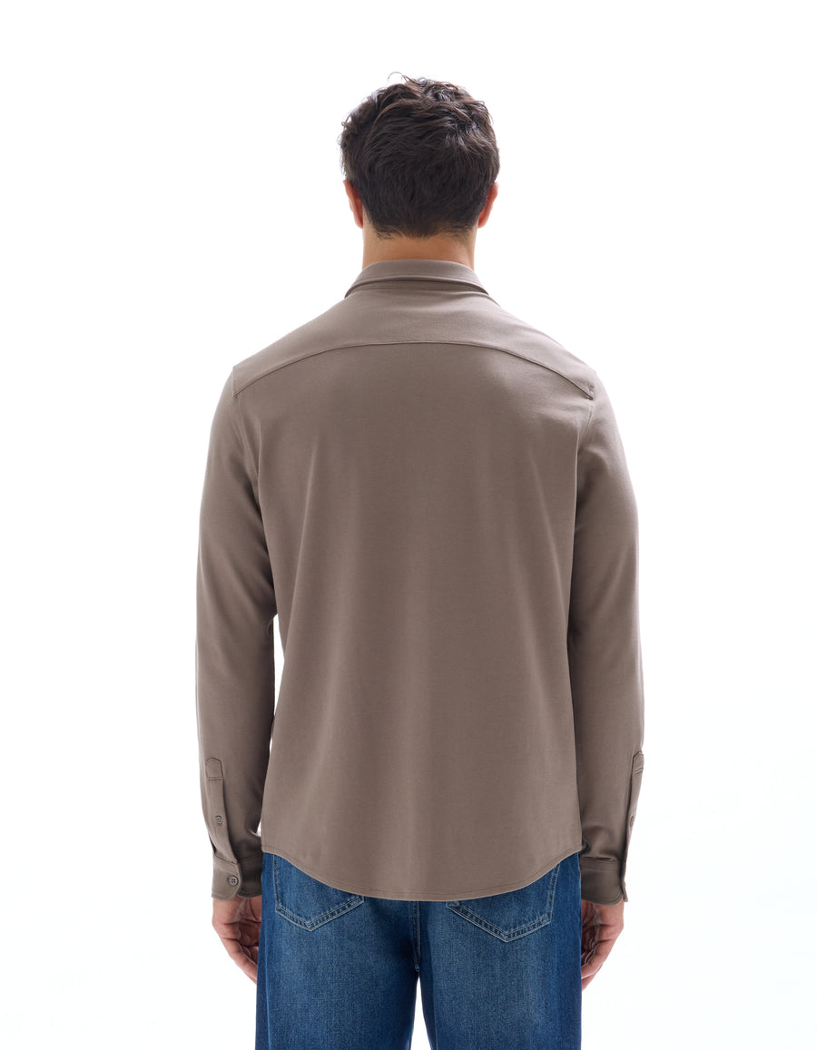 Regular Fit Stretch Cotton Button Down Collar Shirt - Brown