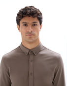 Regular Fit Stretch Cotton Button Down Collar Shirt - Brown