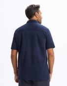 Regular Fit Cotton Blend Spread Collar Shirt - Navy Blue