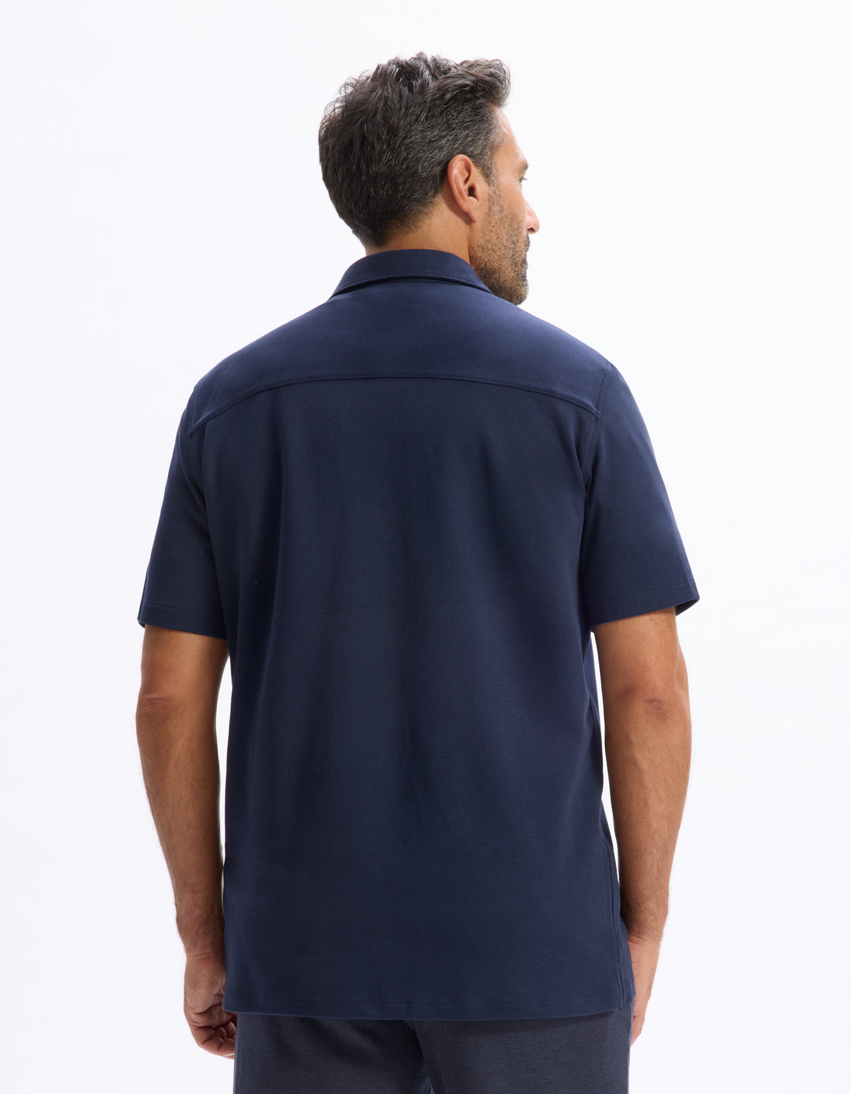Regular Fit Cotton Blend Spread Collar Shirt - Navy Blue