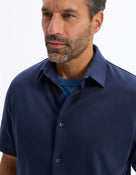 Regular Fit Cotton Blend Spread Collar Shirt - Navy Blue