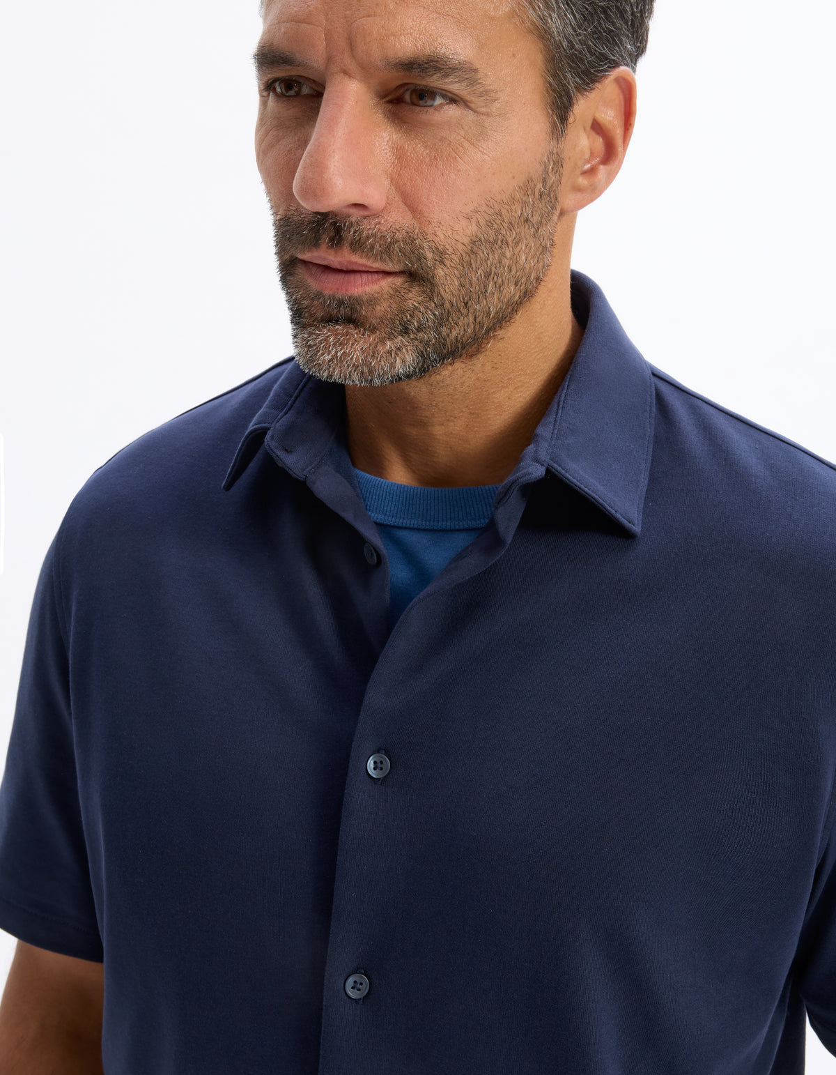 Regular Fit Cotton Blend Spread Collar Shirt - Navy Blue
