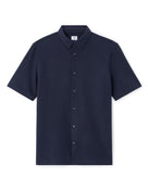 Regular Fit Cotton Blend Spread Collar Shirt - Navy Blue