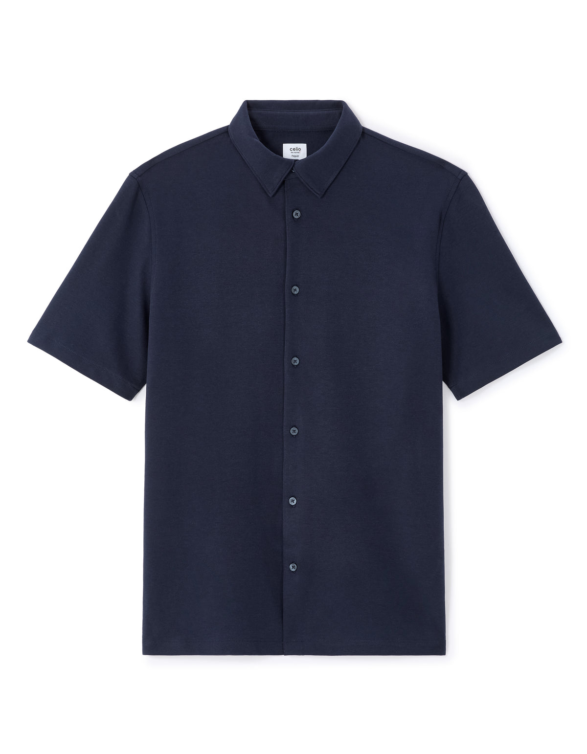 Regular Fit Cotton Blend Spread Collar Shirt - Navy Blue