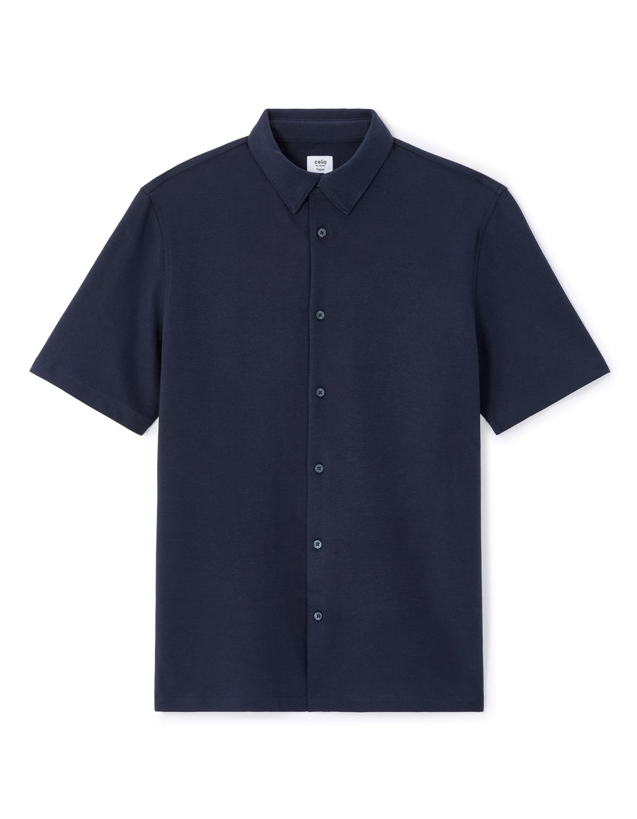 Regular Fit Cotton Blend Spread Collar Shirt - Navy Blue
