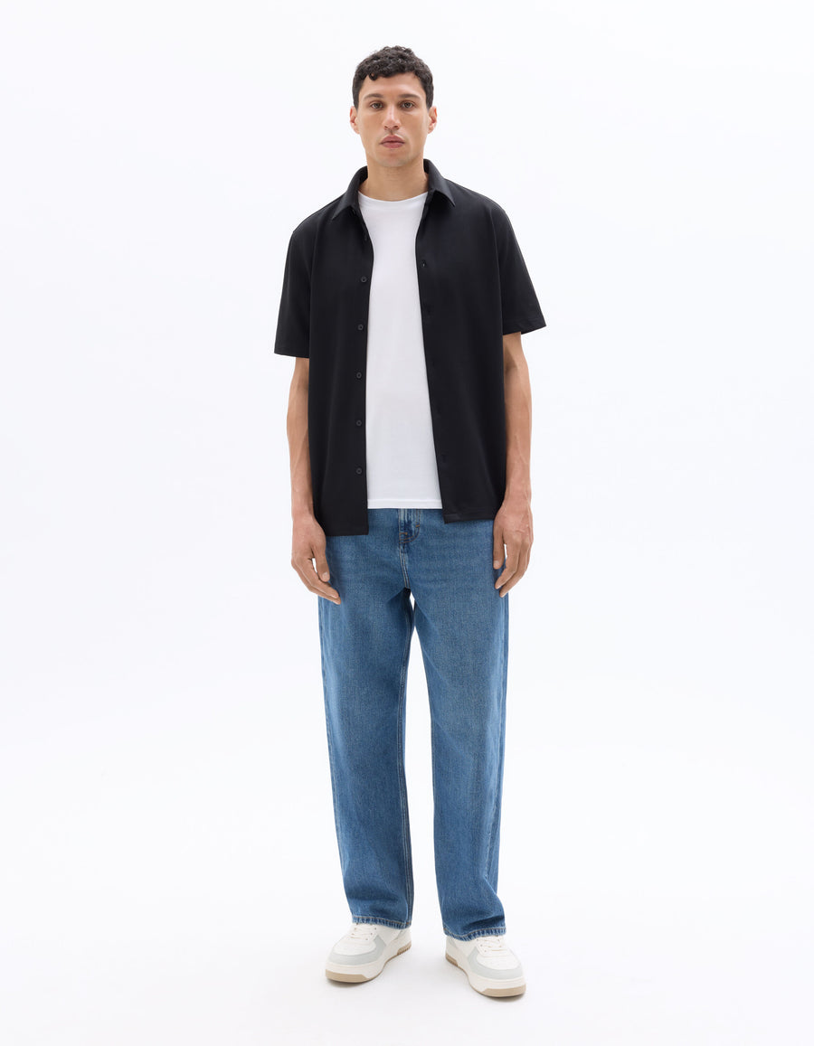 Regular Fit Cotton Blend Spread Collar Shirt - Black