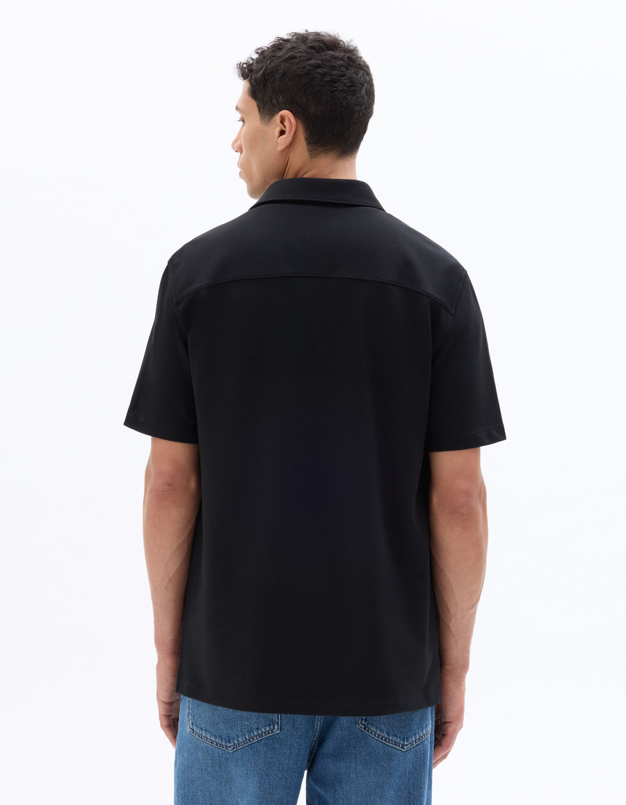 Regular Fit Cotton Blend Spread Collar Shirt - Black
