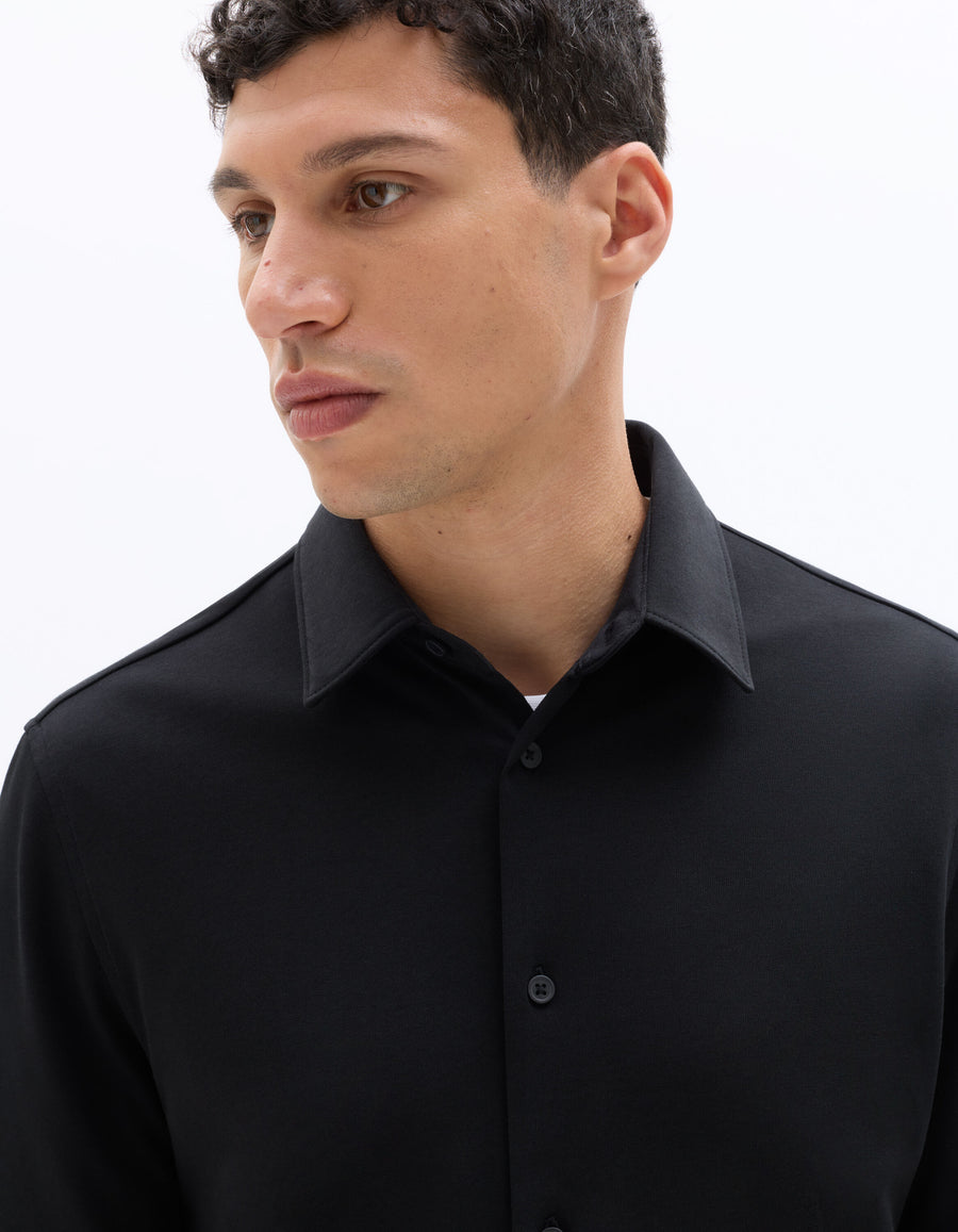 Regular Fit Cotton Blend Spread Collar Shirt - Black